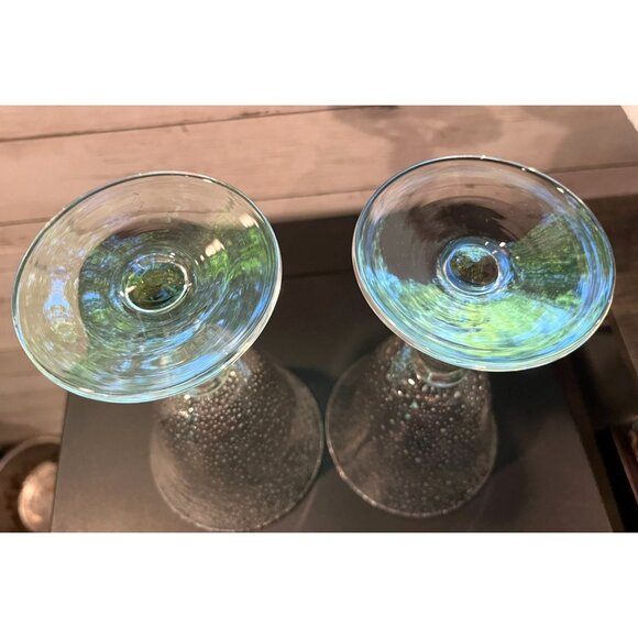2 Pottery Barn Controlled Bubble Goblets With Clear Glass & Green Stem - Picture 4 of 4